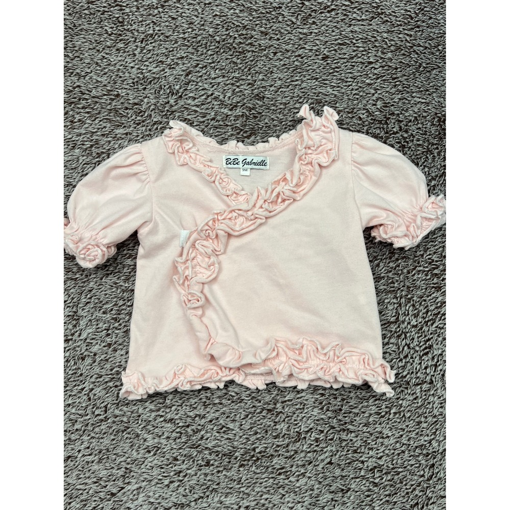 BeBe Gabrielle Baby Girl 9M Pink Ruffle Wrap Top Cotton Boutique Shirt